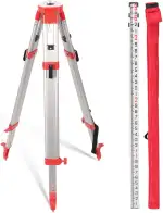 3M Teleskop-Nivellierlatte & Vermessungsstativ-Set, Hochleistungs-Vermessungsset (3 Meter Reichweite, rotes Stativ)