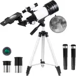Teleskop für Kinder & Anfänger, 70mm Aperture 300mm Refraktor Teleskope Einsteiger, mit Ausziehbarem Stativ, Okulare, Sucherfernrohr, Mondfilter Astronomie Erwachsene Telescope (Weiß)