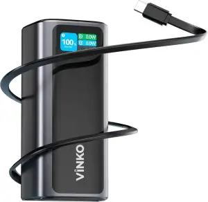 VINKO 20000mAh Powerbank 130W Schnellladung mit integriertem einziehbaren USB-C 