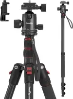 SMALLRIG 71" Kamera-Stativ, Faltbares Aluminium-Stativ Einbeinstativ, 360°Kugelkopf Abnehmbar und Schnellwechselplatte, mit Smartphone Klemme, Nutzlast 15kg 33lb, 71in/180cm - 3935