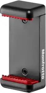 Manfrotto MCLAMP, universelle Smartphone-Halterung mit Gewindeanschlüssen, für iPhones, mit oder ohne Hülle, zusammenklappbar, kompakte Größe, geeignet für Vlogging, Schwarz