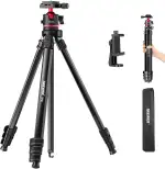 NEEWER Basics 169cm Reisestativ für Kamera, leichtes DSLR Stativ mit Kugelkopf, Arca Typ Schnellwechselplatte, Handyhalterung kompatibel mit iPhone Videoaufzeichnung, maximale Belastung 11lb, TP12