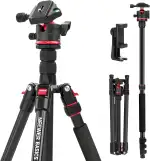 NEEWER Basics 72" / 182cm Reisestativ Einbeinstativ kompakter Leichter tragbarer Kamera Stativ Ständer für Aufnahmen, Arca Typ Kugelkopf, Handyhalterung kompatibel mit iPhone, max. Last 6kg, TP14B