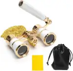Vintage Opernglas, 3x25 Theaterglas für Damen und Mädchen, Tragbares Fernglas mit Metallkette und Tasche, Scharfes Bild, Faltbares Opernglas für Konzerte, Oper und Events (Weiß)