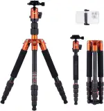 Rollei Compact Traveler No.1 Orange, 143cm Stativ Kamera mit Kugelkopf Leichtes Reisestativ aus Aluminium Fotostativ Kompakt Arca Swiss Kompatibel Kamerastativ & Einbeinstativ für DSLR und Smartphone