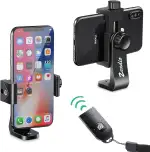 Zeadio Handystativhalterung, Smartphone Stativ Adapter mit kabellosem Fernauslöser, Selfie-Stick Einbeinstativ verstellbare Klemme, passend für alle iPhone und Android Smartphones