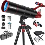 Dianfan Teleskop,90/550 Teleskop Astronomie für Erwachsene, Tragbares Teleskope für Einsteiger mit AZ Montierung,Stativ, Telefon Adapter, Tragetasche und Klapphocker