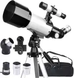 Teleskop Erwachsene, inkl. Linsen, Handyhalterung, Tragetasche, 70mm Aperture 400mm Refraktor Teleskope für Anfänger & Kinder, Tragbares Stativ Astronomie Erwachsene Fernrohr Telescope (Weiß)