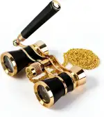 Opernglas 3×25 Faltbar mit Griff & Kette, Theaterglas Vintage Mini Fernglas für Damen, Tragbares Handfernglas für Oper, Konzert, Theater & Events (Schwarz)