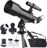 Teleskop, inkl. Linsen, Handyhalterung, Tragetasche 70mm Aperture 400mm Refraktor Teleskope für Anfänger & Kinder, Tragbares Stativ Astronomie Erwachsene Fernrohr Telescope (Schwarz)