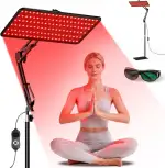 Morfone Rotlichtlampe für Ganzkörper & Gesicht, Infrarotlampe mit Tri-Wellenlänge (660nm, 850nm, 940nm), 5 Helligkeitsstufen Keine Hitze Rotlicht Panel mit Verstellbarem Ständer (Schwarz, M)