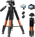 Victiv 182 cm Aluminium Kamera Stativ, Leichtes und Kompaktes Reisestativ für DSLR mit 3-Wege-Schwenk 360° Panorama Kugelkopf und Telefonhalter, kann für YouTube, Vlog und Videokonferenzen-Orange