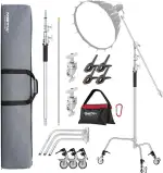 AMBITFUL Stainless Steel Heavy Duty C-Stand, 150cm-320cm Adjustable Photographic Sturdy Tripod with Wheels for Reflectors, Softboxes, Monolights,Heavy Duty Holding Arm
