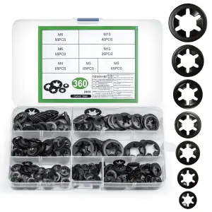 360 Stück Sicherungsringe Set, Sicherungsscheiben Innenzahn Sprengring Set, Klem
