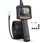 Endoskopkamera mit Licht, QIMIC Endoskop 1080P HD Rohrkamera Kanalkamera mit 8 LEDs, 2.4" IPS IP67 Bildschirm Inspektionskamera Livebild mit 2X Zoom Halbstarres Kabel 16.4FT, 2000mAh Akku