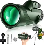 Monokular Teleskop, 12x50 Monoculars,mit BAK4-Prisma und FMC-objektiv, mit Smartphone Halterung stativ,Monocular kompakt für Konzerte,Sportveranstaltungen,Wildtiere,Camping (Grün-pro)