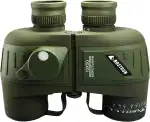 SeaSpix Marine Fernglas 10X50 Wasserdicht mit Kompass und Entfernungsmesser, BAK4 Prismen Mehrfach Vergütet, Ideal für Segeln Angeln und Küstenbeobachtung (Green)