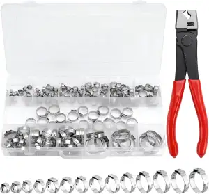 170 Stück Einohr-Schlauchschellen mit Schlauchklemmzange 14 Größen (5.3-33.1mm) 