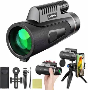 Monokular Teleskop 12x50, HD Monokulars Fernglas mit Smartphone Halterung Stativ