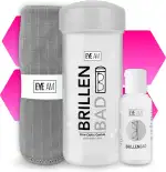 EyeAm Brillenbad (Grau) im Set mit 50ml Spezialreiniger & Mikrofasertuch | Brillenputztuch in Opt...