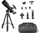Amazon Basics Teleskop, 70-mm-Öffnung, 400-mm-AZ-Mount, tragbar mit Stativ, Handyhalterung, Tasch...