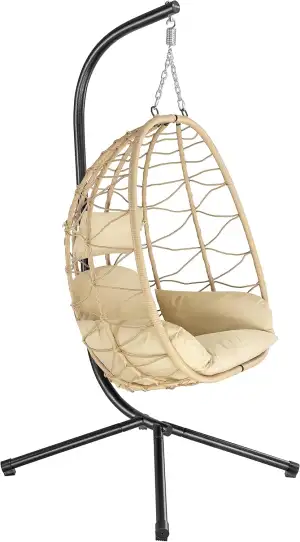 Hängesessel mit Gestell | Creme | Hängeschaukel für Indoor und Outdoor | Inkl. K
