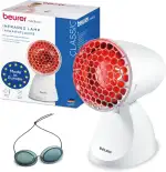 Beurer IL 11 Infrarotlampe mit Schutzgitter, Medizinprodukt mit wohltuender Wärme zur Anwendung bei Erkältung und Muskelverspannung, 5 Neigungsstufen, inklusive Schutzbrille, Weiß