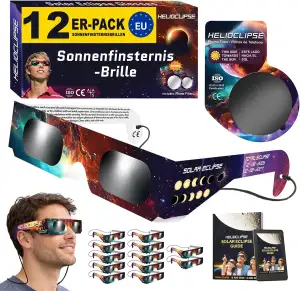 Helioclipse - 12x Sonnenfinsternis brille CE zertifiziert EN ISO 12312-2 - Solar