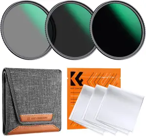 K&F CONCEPT 77mm ND Filterset ND8 + ND64 + ND1000 Filter + Tasche + 3 Tücher mit