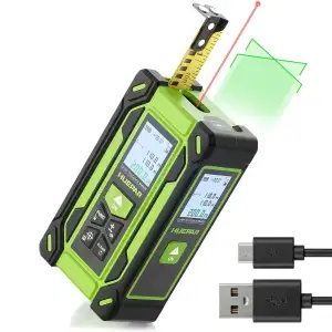 Huepar 4 in 1 Digitales Maßband Entfernungsmesser mit Laser und Dual HD Display,